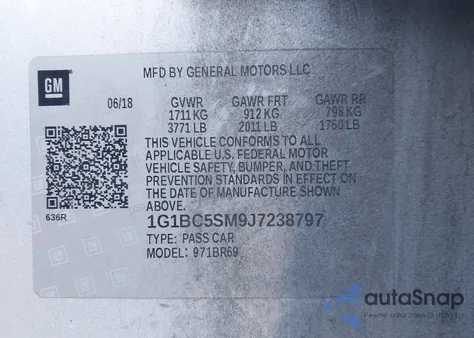 2018 Chevrolet Cruze Ls Auto z USA, uszkodzony, nr VIN 1G1BC5SM9J7238797